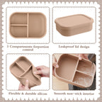 Honeydak 4 Pcs Silicone Bento Lunch Box 3 Compartment Reusable Leakproof Silicone Bento Lunch Container for Adults Microwave Dishwasher Freezer Safe(Bohemian Color)