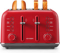 BUYDEEM DT640 4-Slice Toaster, Extra Wide Slots, Retro Stainless Steel with High Lift Lever, Bagel and Muffin Function, Removal Crumb Tray, 7-Shade Settings,Red