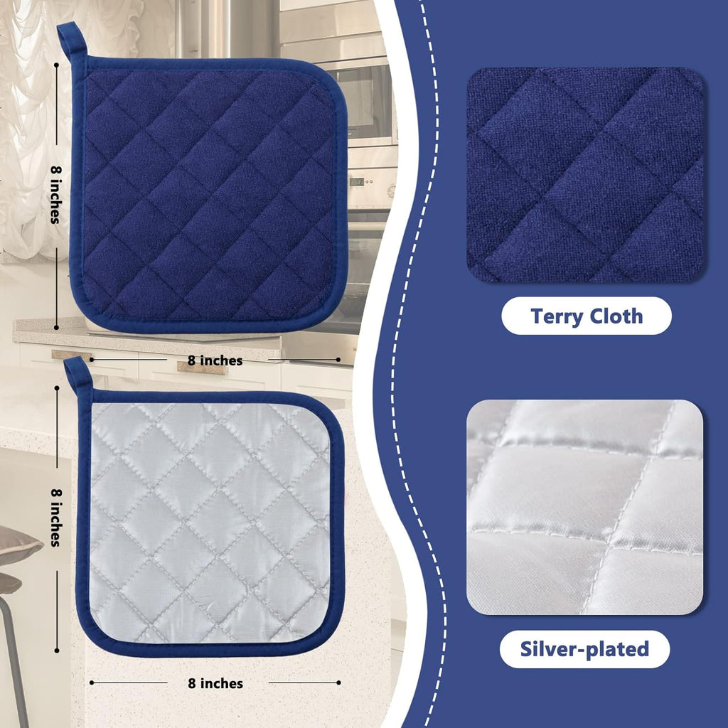 Joyhalo 6 Pack Pot Holders for Kitchen,Cotton Oven Holder with Great Heat Resistance,Non Slip Hot Pads for Kitchen Clearance,Dark Blue