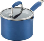 Anolon Advanced Home Hard Anodized Nonstick Sauce Pan/Saucepan with Straining and Lid, 2 Quart (2 Qt Straining Saucepan, Indigo)