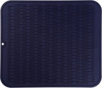 Silicone Dish Drying Mat for Multiple Usage,Easy clean,Eco-friendly,Heat-resistant Silicone Mat for Kitchen Counter or Sink,Refrigerator or Drawer Liner Navy Blue XL 18 inches x 16 inches