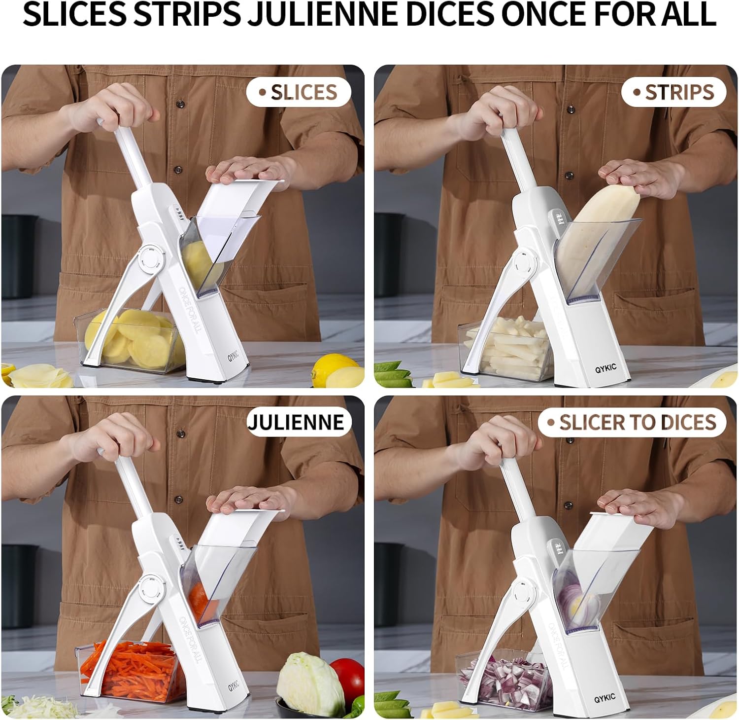 Safe Mandoline Slicer,Vegetable Potato Slice Food Cutter for Kitchen,Thickness Adjustable Upright Veggie Chopper for Fast Meal prep (White)