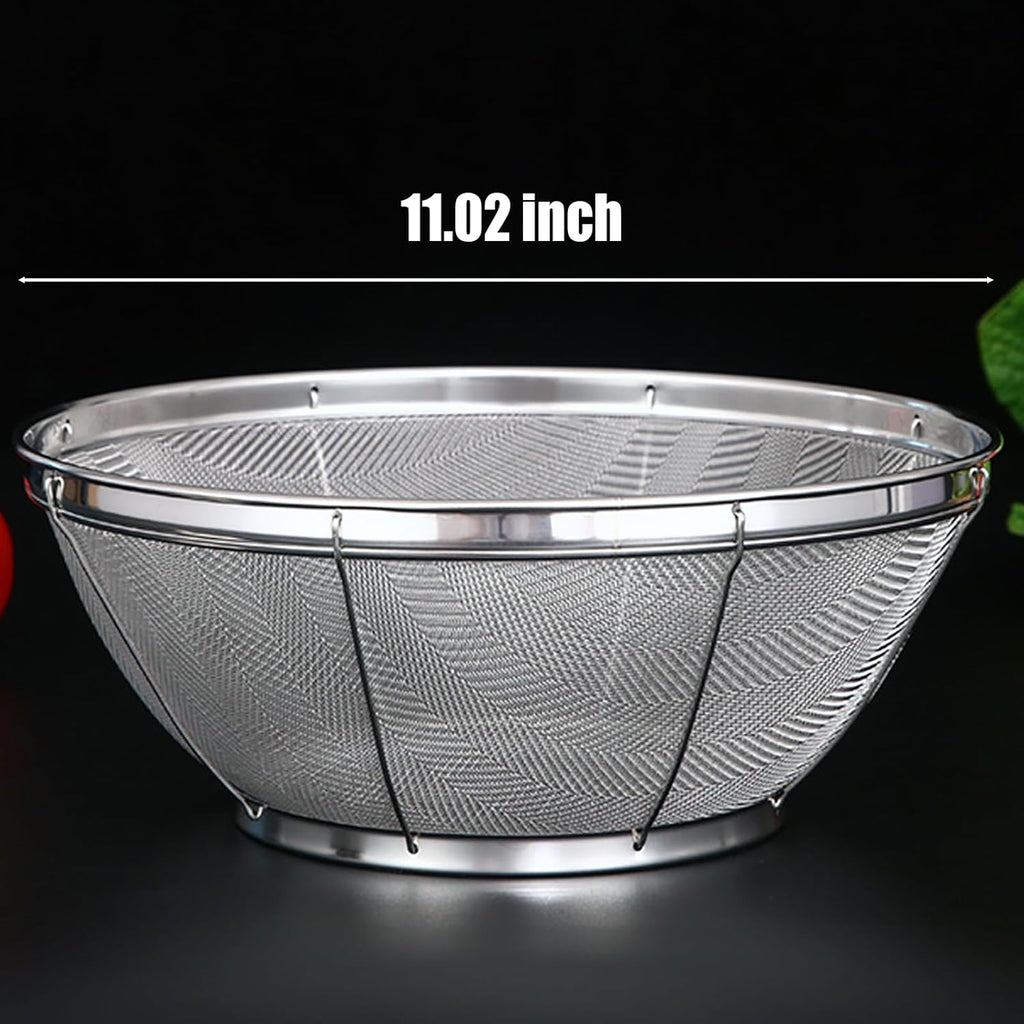 Fine Mesh Strainer for Kitchen, 5 Quart Stainless Steel Colander Bowl for Pasta, Rice, Fruit, Metal Net Baskets with Resting Base - Strain, Drain, Rinse