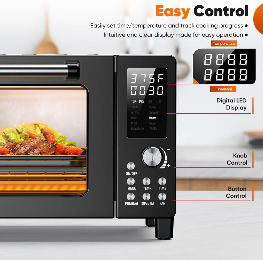 Nuwave Bravo Pro Convection Air Fryer Toaster Oven Combo, 2025 New and Improved, 10-in-1, 50°-450°F Temp Controls, Quick & Even Crisp Technology, 21Qt Capacity, Black, PFAS Free
