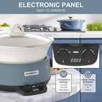 MAGNIFIQUE 5 Quart Programmable Slow Cooker with Auto Warm Setting, Glazed Ceramic Liner, Kitchen Small Appliance for Family Dinners, Blue