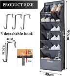 Over the Door Shoe Organizer, Grey 16 Pockets Hanging Shoe Storage Rack with Large Deep Pockets, Oxford 600D Fabric Shoe Storage Rack with 6 hook for Shoes, Home Accessories etc (Grey, 1-Grid)
