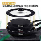 Universal Lid for Pots, Pans and Skillets, Pot Lid With Heat Resistant Silicone Rim and Tempered Glass,Fits 9.5", 10", 11" Diameter Pots and Pans