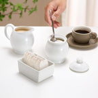KooK Sugar and Creamer Set, 3 Piece, Pitcher, Sugar Bowl with Lid and Spoon, Sweetener Holder, White (Vintage Design)