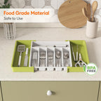 Lifewit Silverware Drawer Organizer, Expandable Utensil Tray for Kitchen, BPA Free Flatware and Cutlery Holder, Adjustable Plastic Storage for Spoons Forks Knives, Large, Green&White