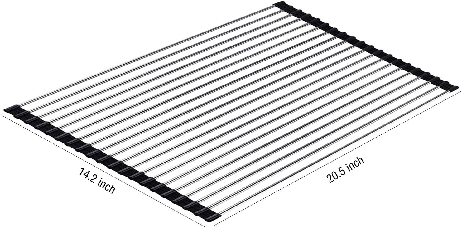 Ahyuan Roll up Dish Drying Rack Over The Sink Kitchen Roll up Sink Drying Rack Portable Dish Drainer Foldable Dish Drying Rack (Black, 20.5''X14'')