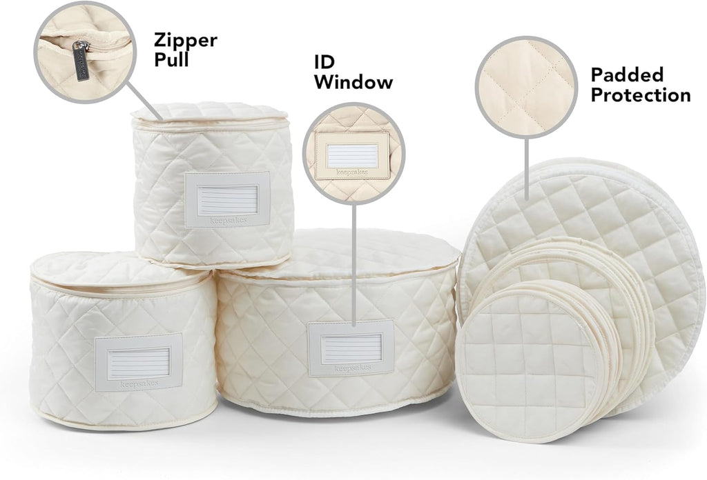 Covermates Keepsakes - Dish Storage Set - Padded Protection - ID Window - Stain Resistant - Machine Washable - China Storage, Cream