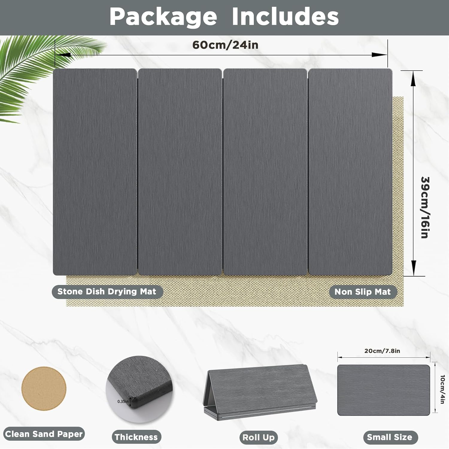 2PCS Stone Drying Mat for Kitchen Counter, Stone Dish Drying Mat - Diatomite Water Absorbing Drying Stone for Kitchen Counter Mat, Quick Dry Stone Mat Kitchen for Cups Dishes Bottles.