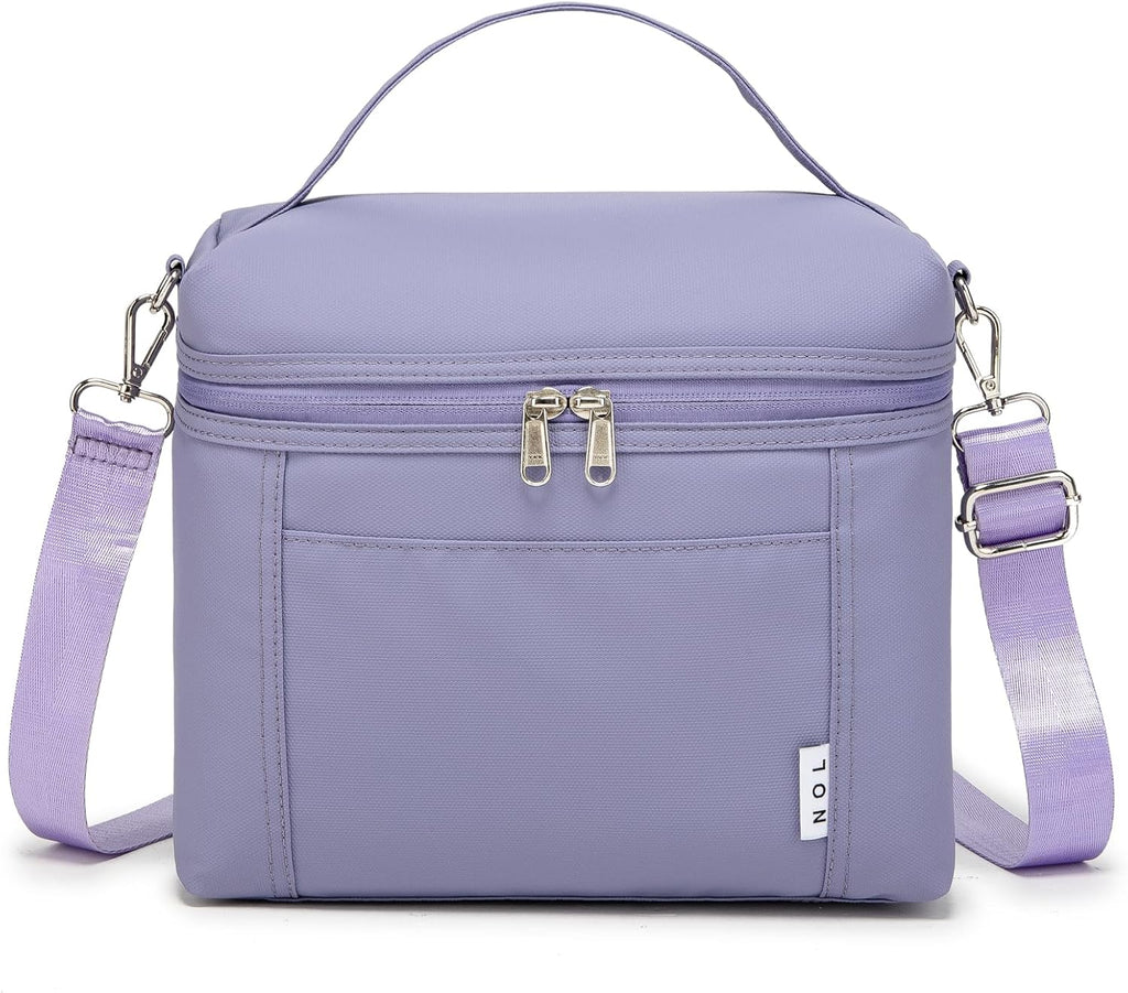 NOL Natural Organic Lifestyle Insulated Lunch Bags for Women Cooler Bag Lightweight Nylon Waterproof Lunch Box For Work (Light purple, Medium(normal))