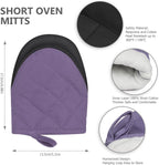 1 Pair Short Oven Mitts - Silicone Kitchen Oven Gloves High Heat Resistant 500℉, Mini Oven Mits with Non-Slip Grip Surfaces and Hanging Loop for BBQ, Baking, Cooking and Grilling (Purple)