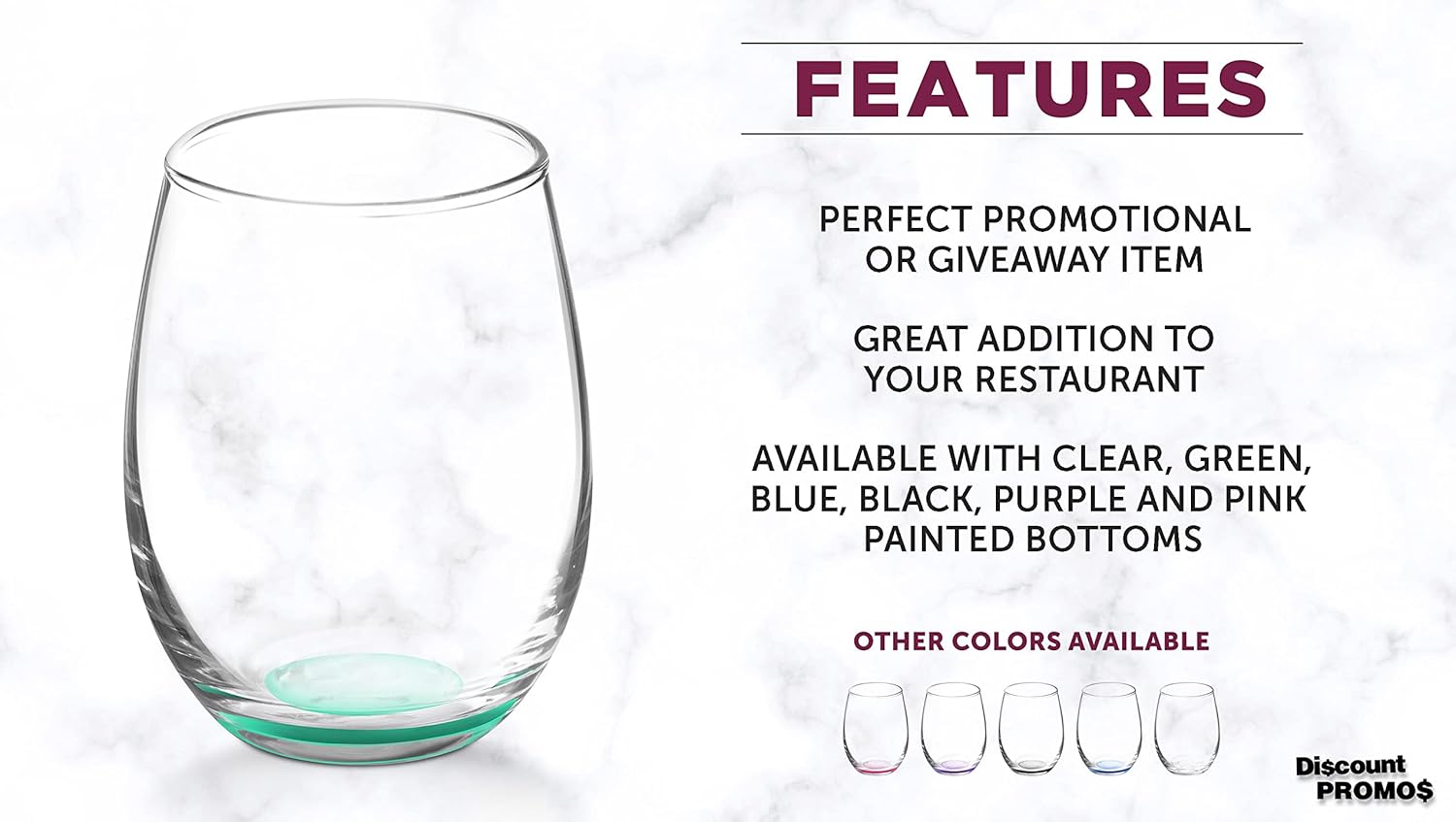 DISCOUNT PROMOS Stemless Wine Glasses by ARC 5.5 oz. Set of 12, Bulk Pack - Perfect for Hotel, Bar, Restaurant or Lounge - Green