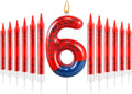 13 Pcs Spider Themed Birthday Candle Set Red Spider Theme Number 6 Candle Cake Topper for Boys Girls Birthday Decoration Spider Party Decoration Supplies (Number 6)