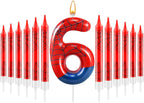 13 Pcs Spider Themed Birthday Candle Set Red Spider Theme Number 6 Candle Cake Topper for Boys Girls Birthday Decoration Spider Party Decoration Supplies (Number 6)