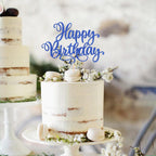 1 PCS Happy Birthday Cake Topper Glitter Happy Birthday Cake Pick Bunting Decor for Anniversary Celebrating Happy Birthday Party Cake Decorations Supplies Blue