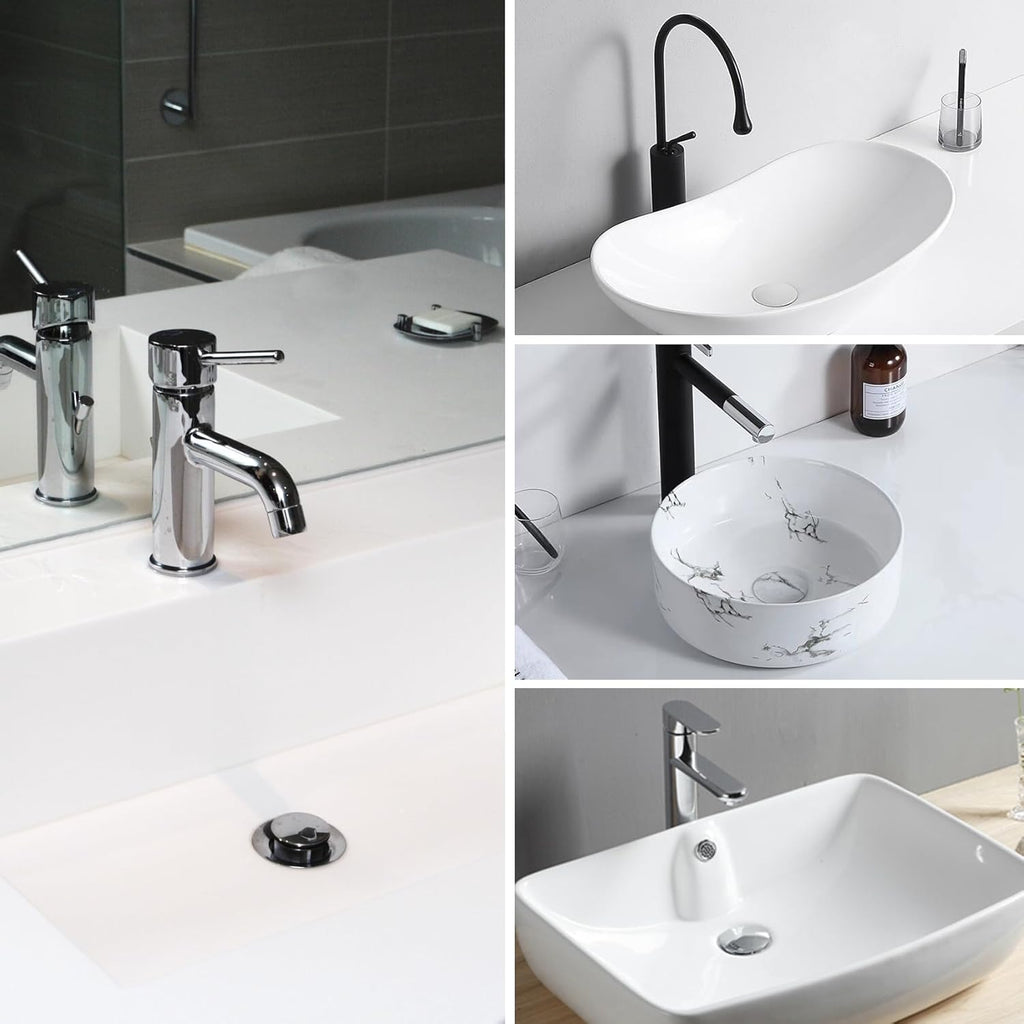 Universal Sink Stopper with Hair Catcher, Faster Drainage, Bathroom Sink Drain Strainer in Brass, Pop Up Drain Cover, Basin Plug for 1.04~1.97 Inch Drain Hole