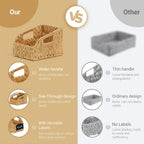 Wicker Baskets for Organizing,Pantry Baskets with Built-in Handles, Handwoven Wicker Storage Basket, Water Hyacinth Storage Bins for Shelves, 3 Pack, Natural 2 Set