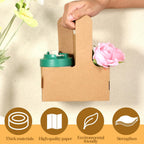 100 Pack 2-Cup/4-Cup Paper Drink Carrier with Handles, Disposable Brown Paperboard Cup Holder for Delivery Foldable Beverage Tray for Hot/Cold Drinks, Coffee to Go, Takeout