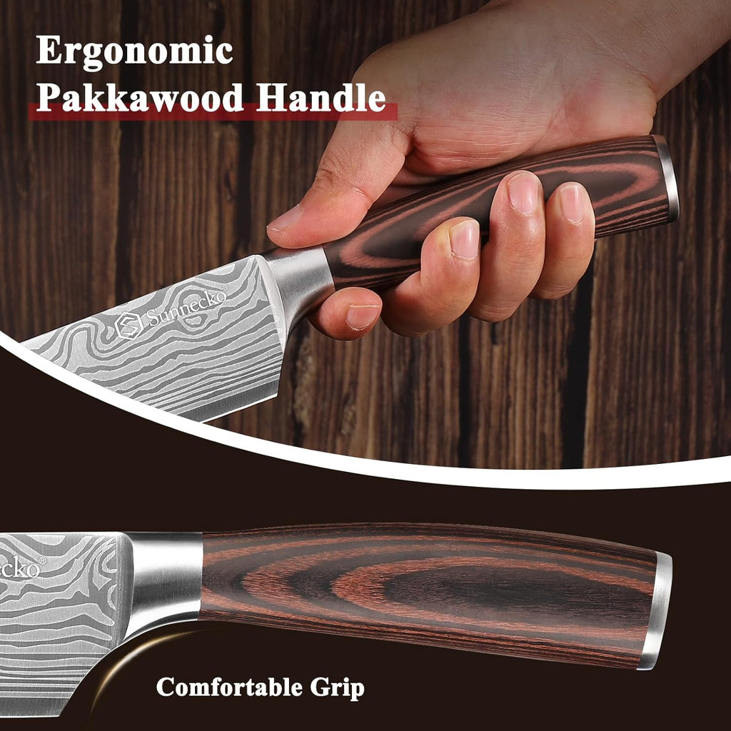 Sunnecko Kitchen Knife Set 3 Piece Chef Knife Set Professional High Carbon Stainless Steel, Sharp Kitchen Knives with Wooden Handle
