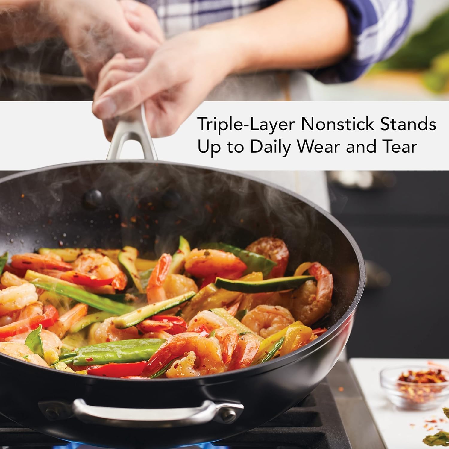 KitchenAid Hard Anodized Induction Nonstick Stir Fry Pan/Wok with Helper Handle, 12.25 Inch, Matte Black