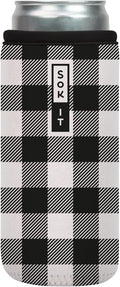 Sok It CanSok Sleeve for Beer & Soda Insulated Neoprene Cover (B&W Buffalo Check, 12oz Slim Can Sleeve)