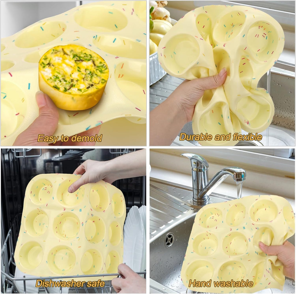 Palksky Silicone Egg Bite Molds, 2Pack 12-Cavity Muffin Pan for Baking, Tarts, Nonstick Cupcake Pan