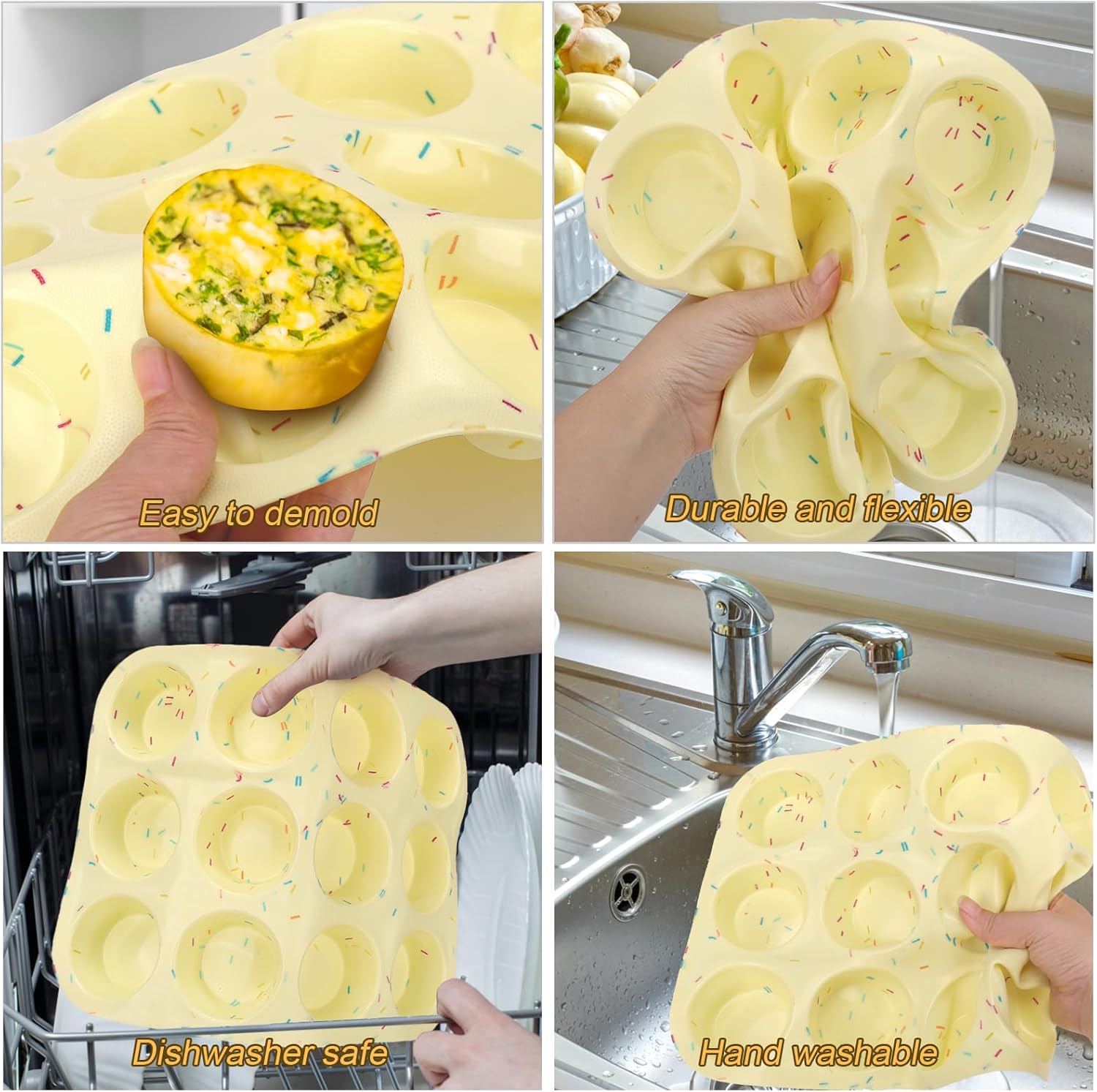 Palksky Silicone Egg Bite Molds, 2Pack 12-Cavity Muffin Pan for Baking, Tarts, Nonstick Cupcake Pan