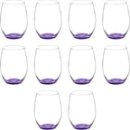 DISCOUNT PROMOS 10 ARC Stemless Wine Glasses Set, 21 oz. - Chardonnay, Cabernet, Merlot, Sauvignon - Purple