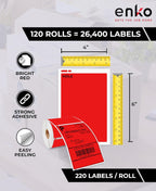 enKo Compatible Red Zebra 4x6 Label/Dymo Labels 1744907 (4 x 6) for Dymo Labelwriter 4XL Shipping Zebra Direct Thermal Printer (6 Rolls, 1320 Labels)