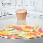 12 IN Glass Lid for Frying Pan and Pots, Tempered Replacement Cover with Wooden Handle Compatible for All Cookware for Skillets, Round Cast Iron, Cast Aluminium, Stainless Steel Pans & Pots