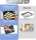 TeamFar Toaster Oven Pan with Rack, 12.5 x 9.7 x 1” Coated Carbon Steel Cookie Baking Pan Tray with Cooling Rack, for Baking/Roasting/Cooling, Healthy & Heavy-Duty, Non-Stick & Easy Clean