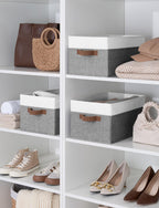 StorageWorks Storage Baskets for Shelves, Foldable Fabric Closet Storage Bins with Handles, Fabric Storage Bins Clothes Organizer, Gray and White, 3-Pack, Large