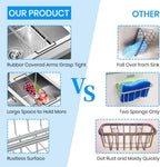 Sink Caddy Sponge Holder Kitchen Sink Organizer Sponge Caddy Expandable 16.06" to 21.02" Farmhouse In-sink Accessories for Rag Detergent Brush Dish Washing Liquid Rack, Stainless Steel