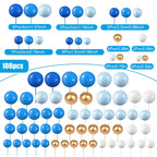 108 Pcs Balls Cake Topper DIY Cupcake Insert Foam Balloons for Cake Baking Wedding Anniversary Birthday Decoration(Assorted Blue, White, Gold,Multi Sizes)
