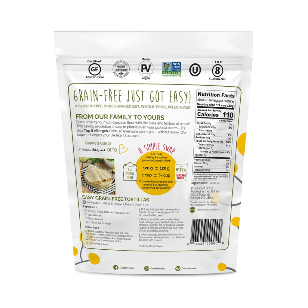 Otto's Naturals Multi-Purpose Cassava Flour, Non-GMO, Gluten-Free, Grain, Nut and Gum-Free, 1-to-1 Wheat Alternative, Paleo, AIP, 5 lb