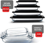 Nestl 8-Pack Glass Baking Dishes for Oven, Glass Food Storage Containers with Lids, Leakproof Casserole Dishes for Oven with Lid, Cooking, Microwave Oven Freezer Safe Bakeware, 9x13 Lasagna Pan Black