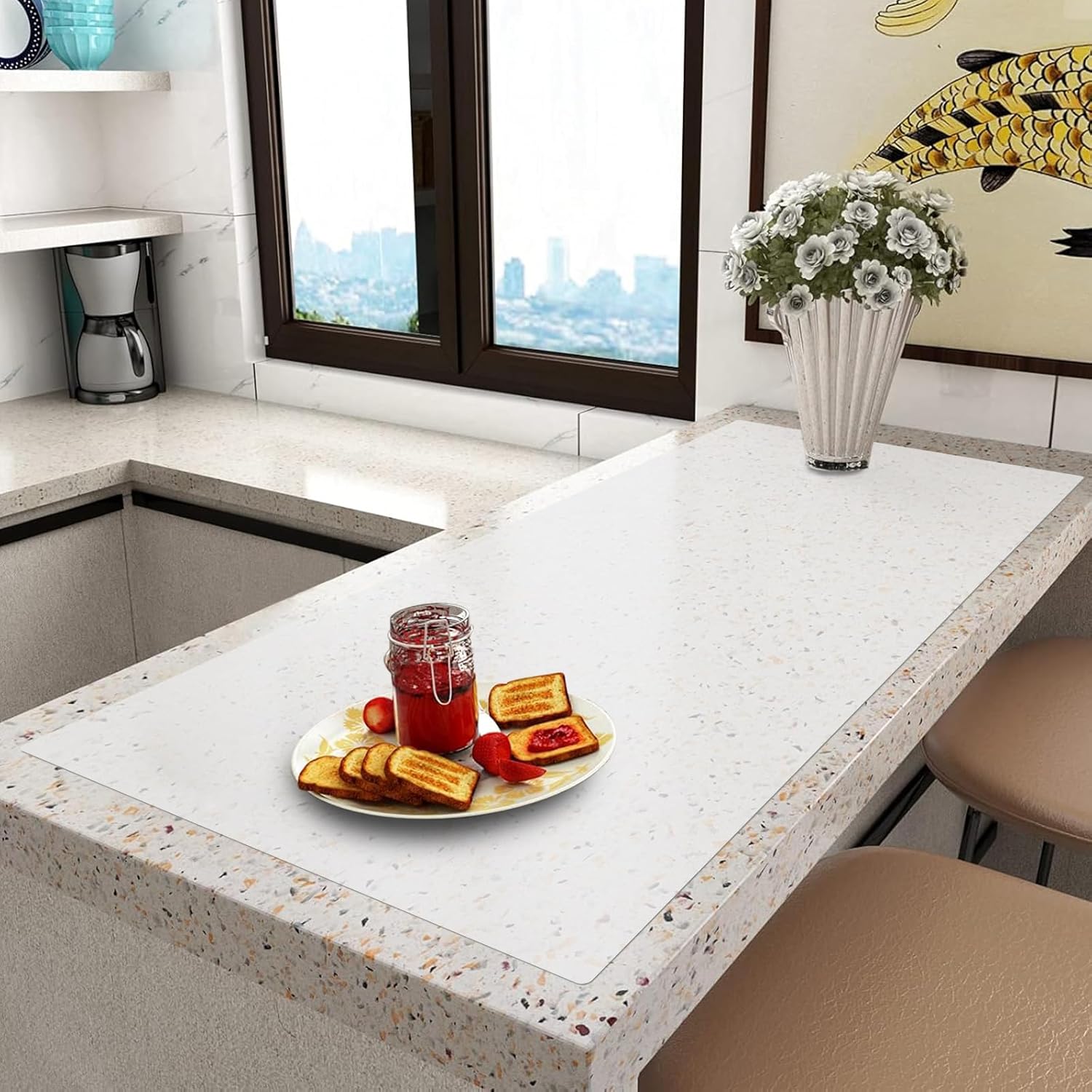 Extra Large Silicone Mat,Silicone Mats for Kitchen Counter Island Dinner Table Countertop Protector Heat Resistant Mat (120” x 48”, Translucent)