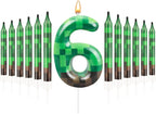 13 Pcs Dynamite Candles 12 TNT Themed Birthday Cake Candles and Number 6 Candle Cake Topper for Pixel Theme Birthday Party Anniversary Party Dynamite Theme Party Video Game Party Supplies (Number 6)
