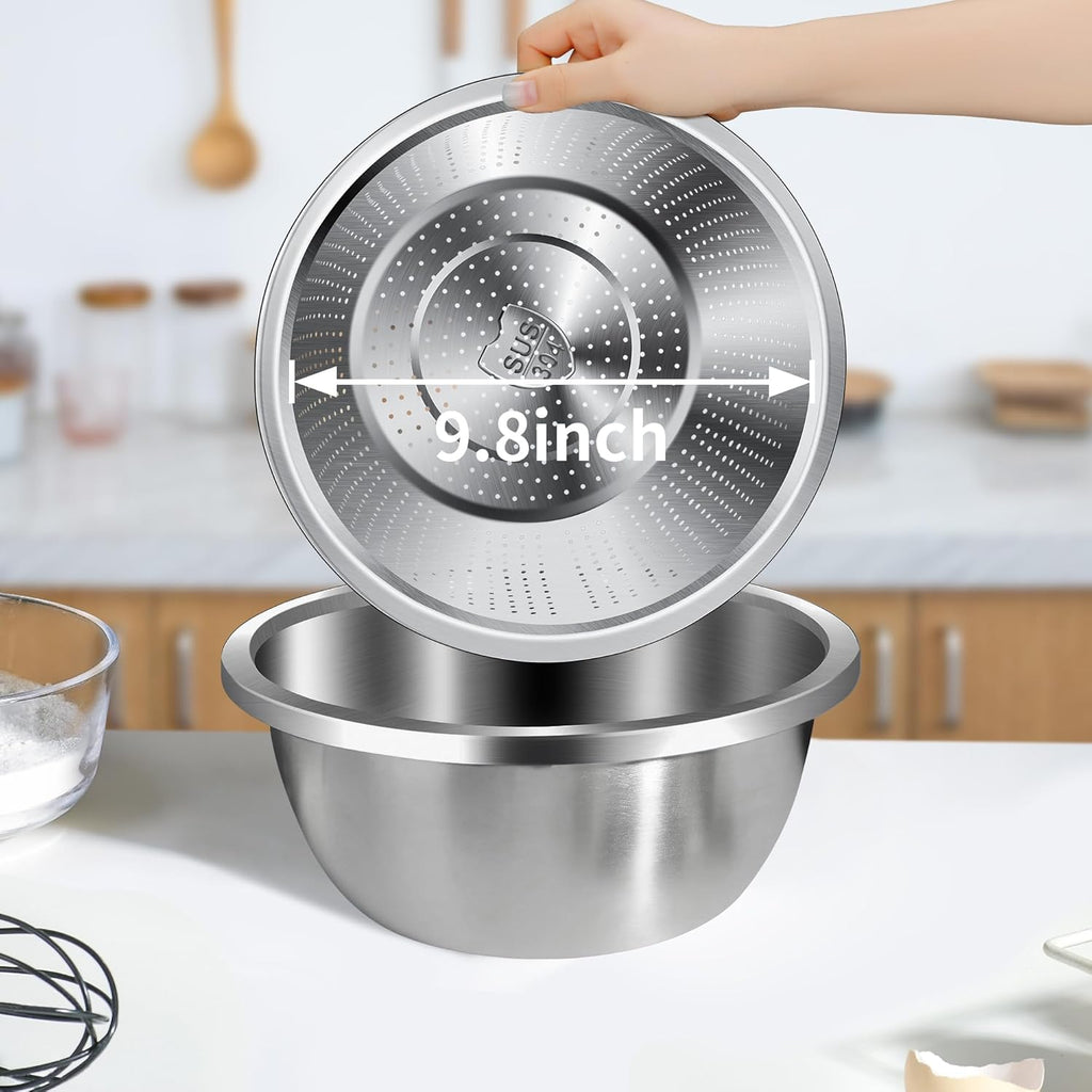 Colander 304 Stainless Steel 5-quart with Mixing Bowls, Strainer for Kitchen Food For washing vegetables, fruit, rice, Dishwasher Safe. (2PC)
