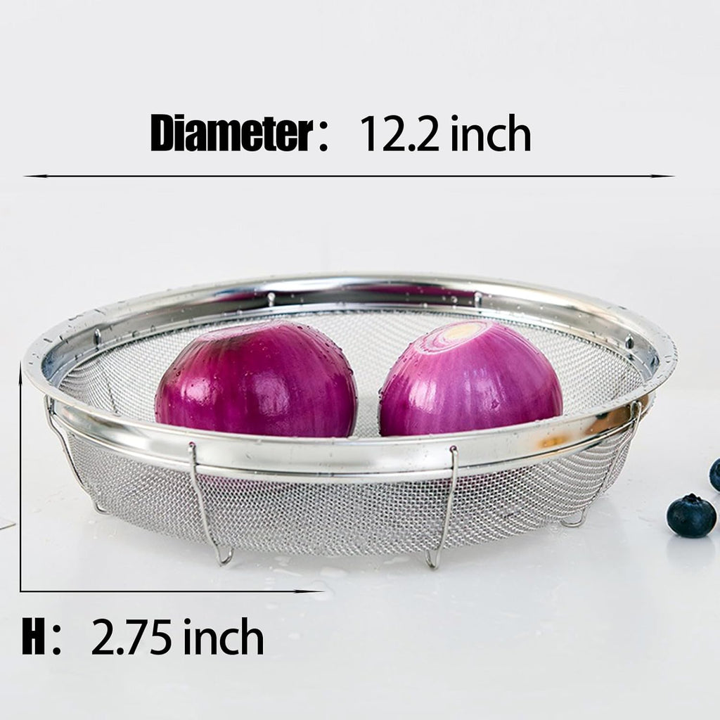 Fine Mesh Strainer for Kitchen, Stainless Steel Colander Bowl for Pasta, Rice, Fruit, Metal Net Baskets with Resting Base - Strain, Drain, Rinse （Diameter 12.2 inch）