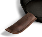 Hide & Drink, Full Grain Leather Hot Handle, Cast Iron Protector, Panhandle Potholder, Double Layered, Double Stitched, Slides On/Off Easily onto Metal Skillet Grips, Handmade, Bourbon Brown