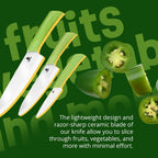 Ceramic Knife Set with Ergonomic Handle, Non-Reactive and Professional Chopping Knife Featuring Sharp, Santoku Blades for Cutting Vegetables & Fruits, Ceramic Kitchen Knives Set of 3 - 6”, 4”, 8”