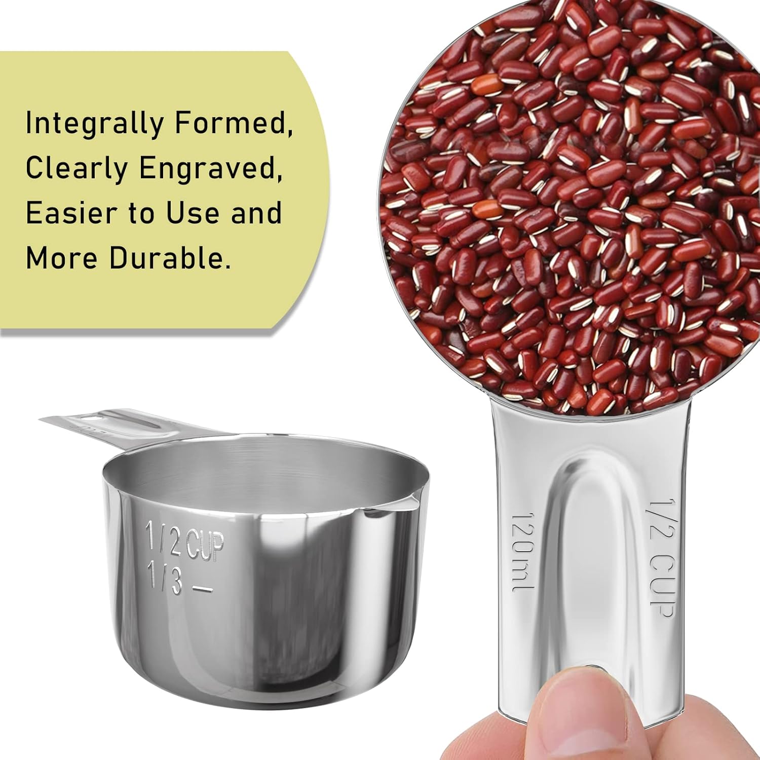 1PCS 1/2Cup (120ml, 4oz) Single Measuring Cup, Stainless Steel Measure Scoop, Metric and US Measurement, Dishwasher Safe