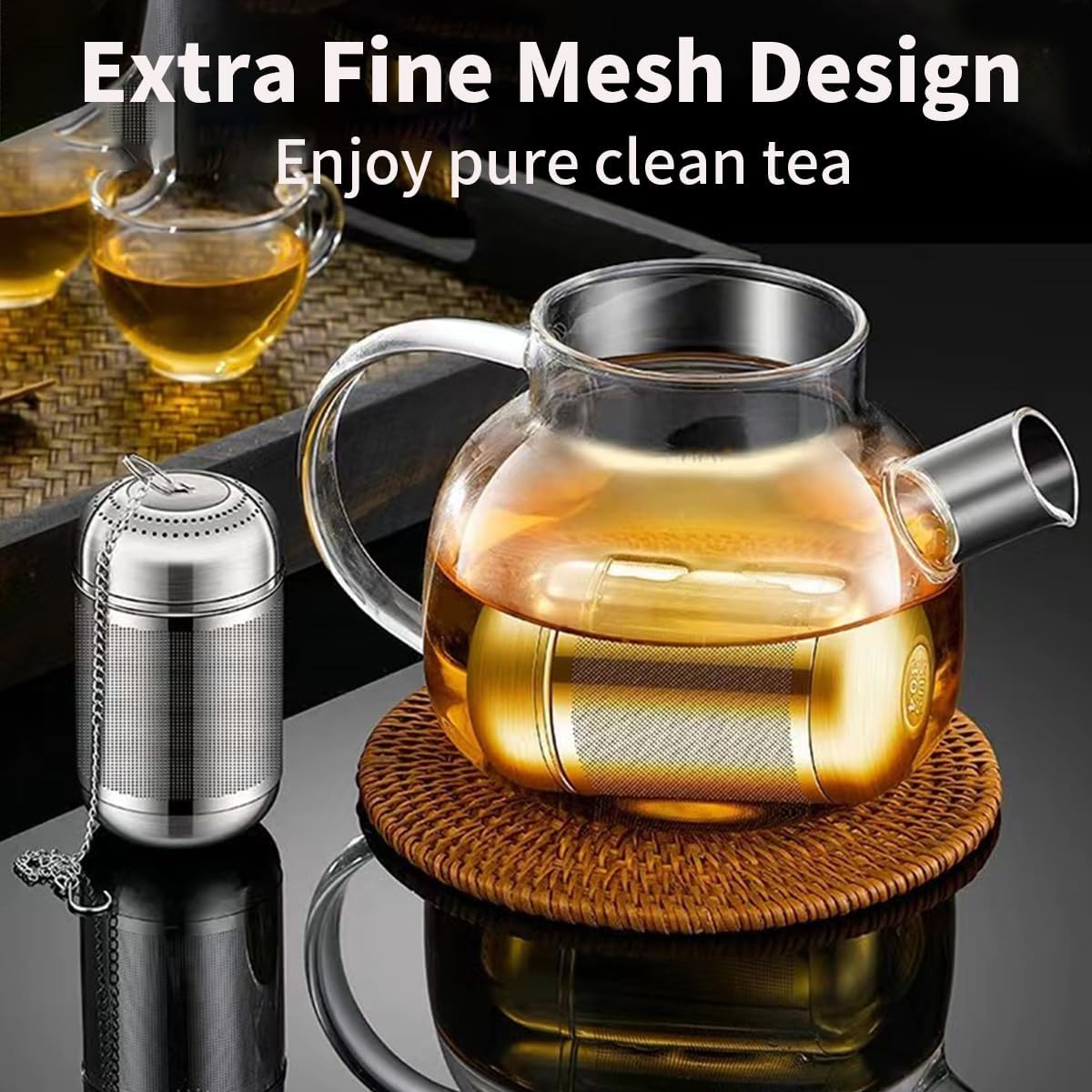 2pcs Tea Infuser, 304 Stainless Steel Tea Strainers for Loose Tea, Loose Leaf Tea Steeper, Fine Mesh Tea Ball holder with Chain Hook and Lid, Reusable Tea Filter Bags Diffusers