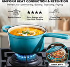 Enameled Cast Iron Sauce Pan, Onader 2QT Saucepan with Lid, Small Cast Iron Pot for Cooking, Enamel Dutch Oven Nonstick & Heavy Duty – Dark Cyan