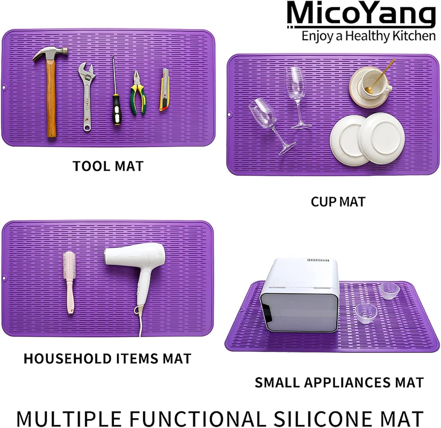Silicone Dish Drying Mat for Multiple Usage,Easy clean,Eco-friendly,Heat-resistant Silicone Mat for Kitchen Counter or Sink,Refrigerator or Drawer Liner Purple 4XL 32 inches x 18 inches
