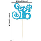 Gyufise 24 Pack 16th Birthday Cupcake Toppers Glitter Sixteen Happy Sweet 16 Cupcake Picks Cheers to 16 Years Old Cupcake Decorations for 16th Birthday Anniversary Party Supplies Light Blue